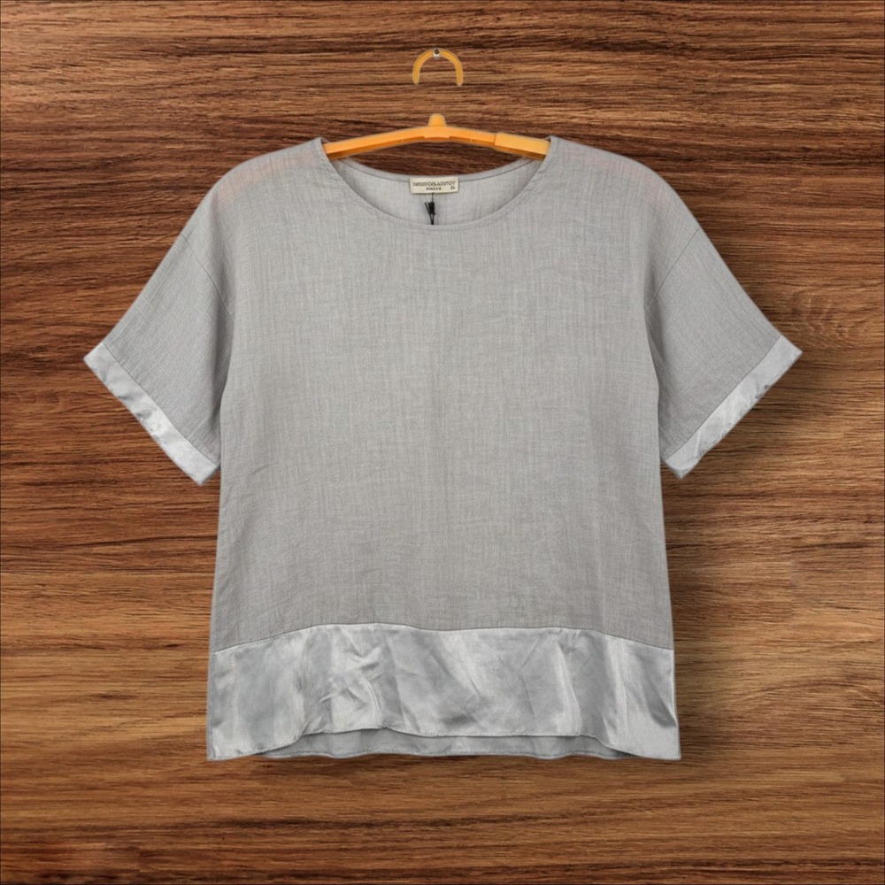 NWT TERZO MILLENNIO Made in‎ Italy Grey Linen Mixed Media Tunic Top S